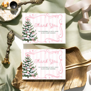Cartão Árvore de Natal Rosa Inverno Baby Shower Agradecim
