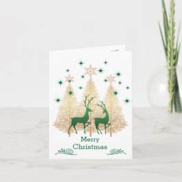 Cartão Árvore de Natal verde e dourada, renas