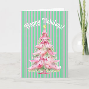 Cartão Árvore de Natal Verde Rosa Doce Personalizada