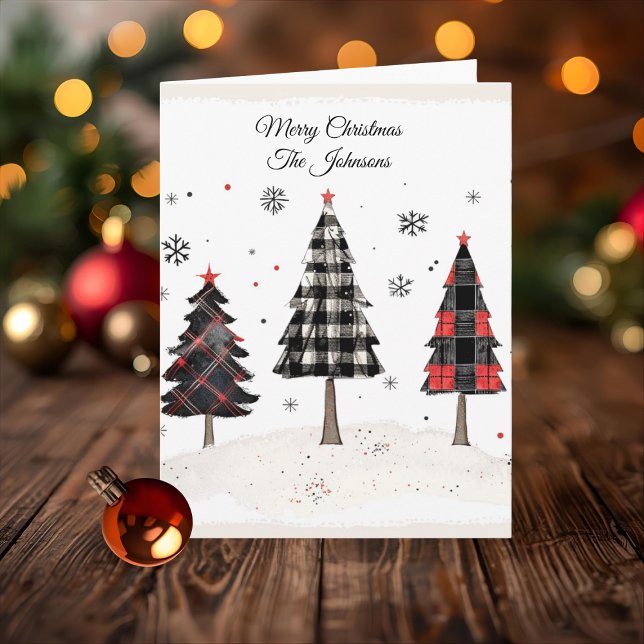 Cartão Árvore de Natal Xadrez Personalizada com Nome da F (Criador carregado)