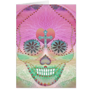 Cartão Árvore do coração do arco-íris do crânio do açúcar