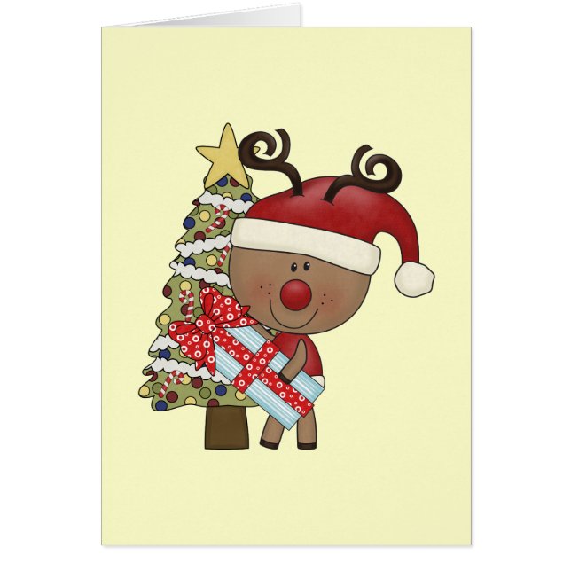 Cartão Árvore do feriado da rena de Rudy (Frente)