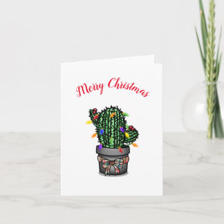Cartão Árvore Feliz de Natal de Cactus com luzes