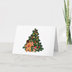 Cartão Árvore Feliz de Natal, Gingerpão e ornamentos