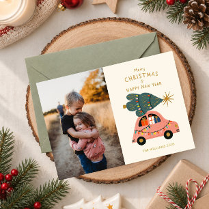 Cartão Árvore Festiva no Carro Foto de Natal da Família