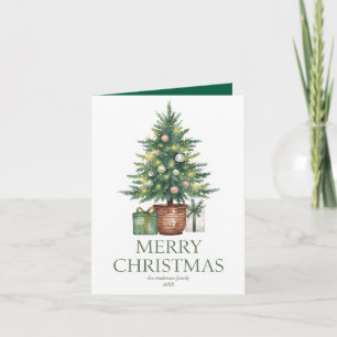 Cartão Árvore Natal Rustic Watercolor Não Foto