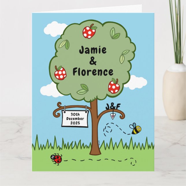 Cartão Árvore Personalizada de Celebração de Casamento (Frente)