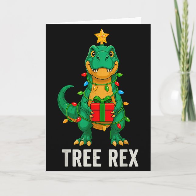 Cartão Árvore Rex Dinossauro Engraçado Natal  (Frente)
