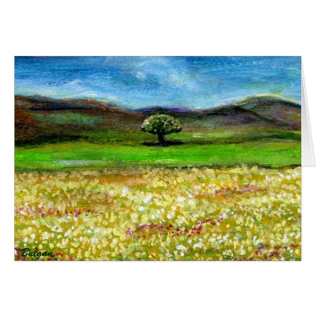 CARTÃO ÁRVORE SOLITÁRIA NO CAMPO DO FLOR AMARELO,TÚSCULA (Frente Horizontal)