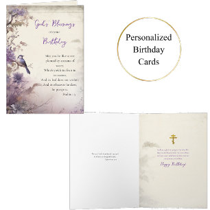 Cartão Árvore Surreal de Flores Roxas com Aniversário de 