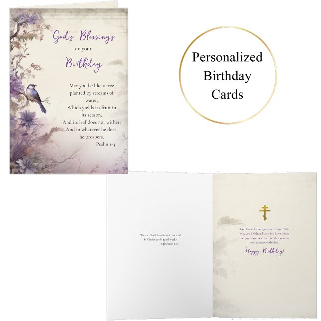 Cartão Árvore Surreal de Flores Roxas com Aniversário de  (Criador carregado)