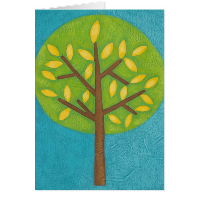 Cartão Árvore Verde com Folhas Amarelas por Chariklia Zar (Frente)