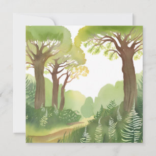 Cartão Árvores da Floresta Verde   Aquarela Bonita da Nat
