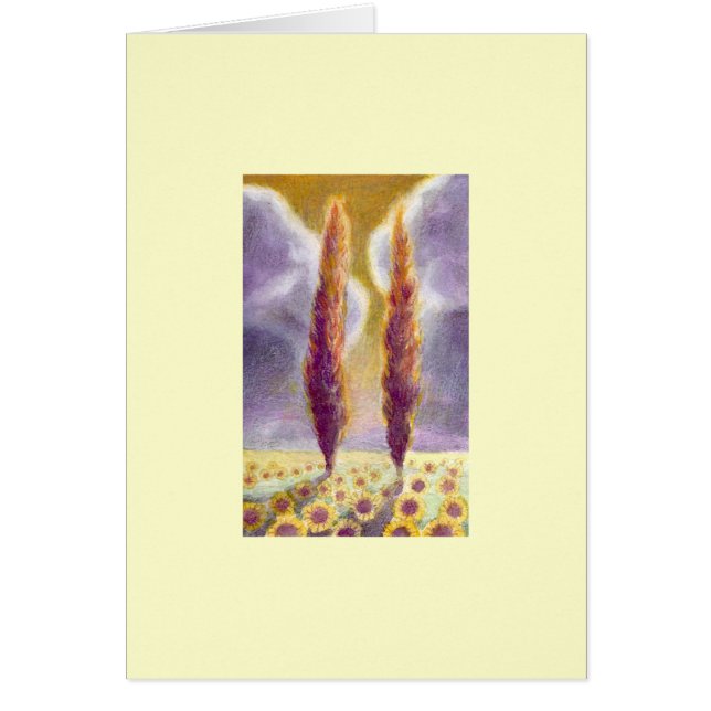 Cartão Árvores de Cypress no campo III do girassol (Frente)