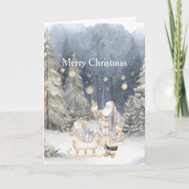 Cartão Árvores de Natal Azul Creme Papai Noel Neve