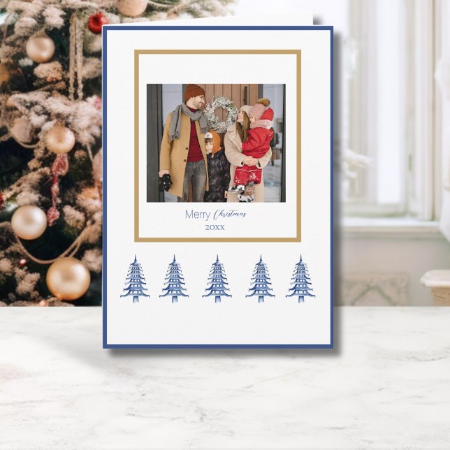 Cartão Árvores de Natal Blue Pagoda 1-Foto (Blue Pagoda Christmas Trees 1-Photo Card)