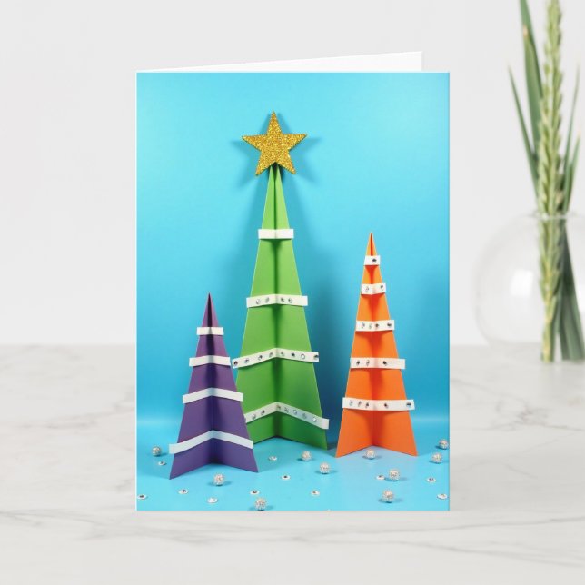Cartão Árvores de Natal Coloridas (Frente)