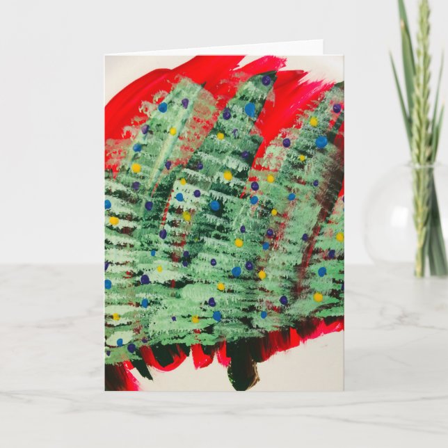 Cartão Árvores de Natal com Placa de Arte Luz (Frente)