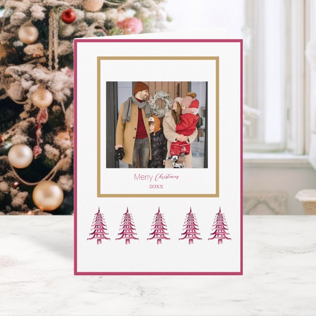 Cartão Árvores de Natal da Pagode Vermelha 1-Foto (Red Pagoda Christmas Trees 1-Photo Card)