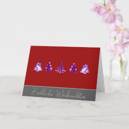 Cartão Árvores de Natal Elegante, vermelhas e cor-de-rosa