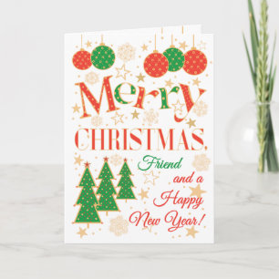 Cartão Árvores e ornamentos de Natal para Amigos