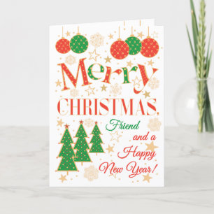 Cartão Árvores e ornamentos de Natal para Amigos