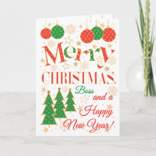 Cartão Árvores e ornamentos de Natal para Chefe