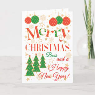 Cartão Árvores e ornamentos de Natal para Chefe