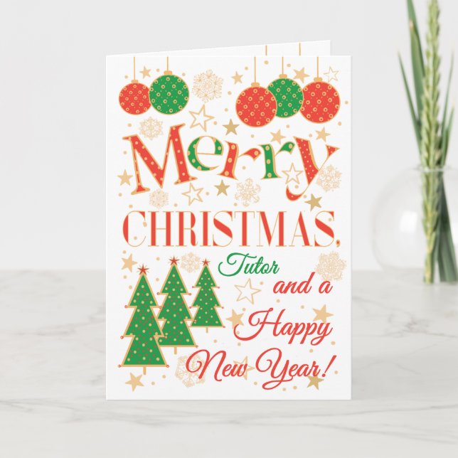 Cartão Árvores e ornamentos de Natal para Tutor (Frente)