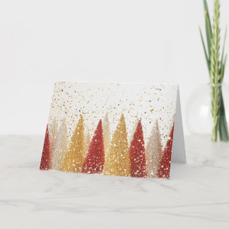 Cartão Árvores Festivas Vermelhas e Prateadas com Flocos