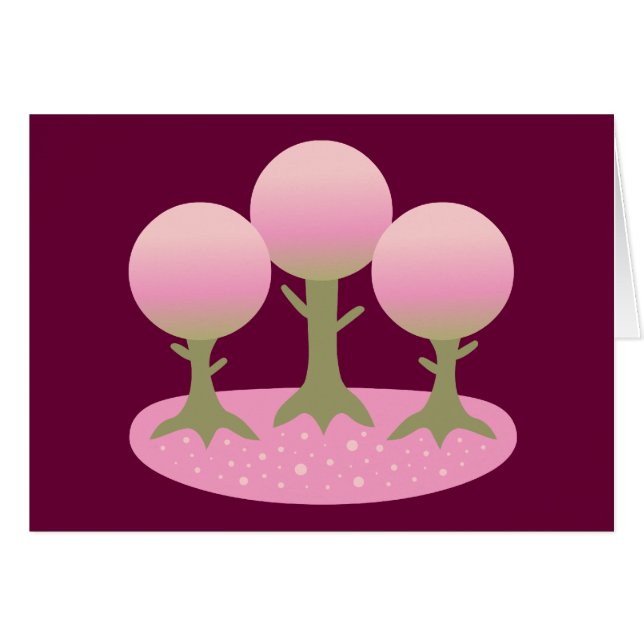 Cartão Árvores redondas de flores de cerejeira (Frente Horizontal)