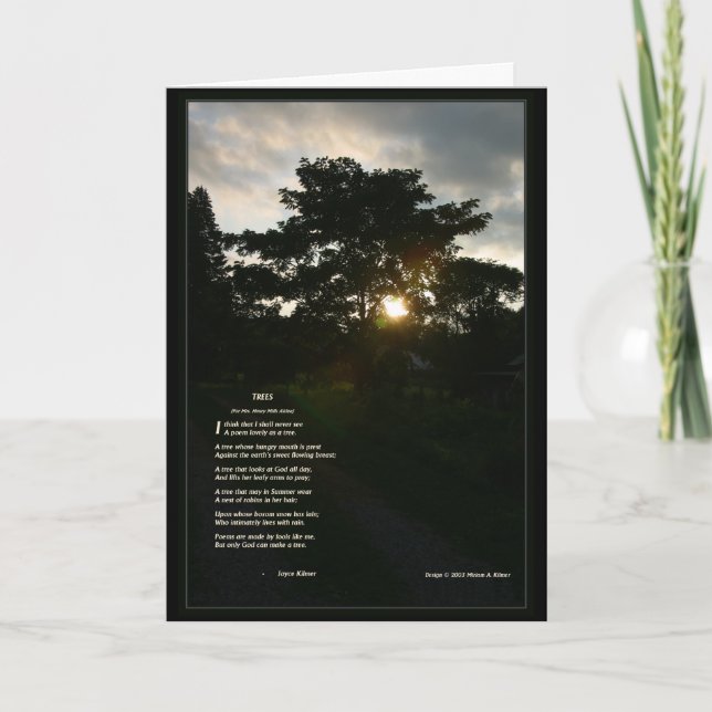 Cartão As árvores 5x7 do poema de Joyce Kilmer dobraram o (Frente)