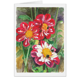 Cartão As dálias e Bumble abelhas