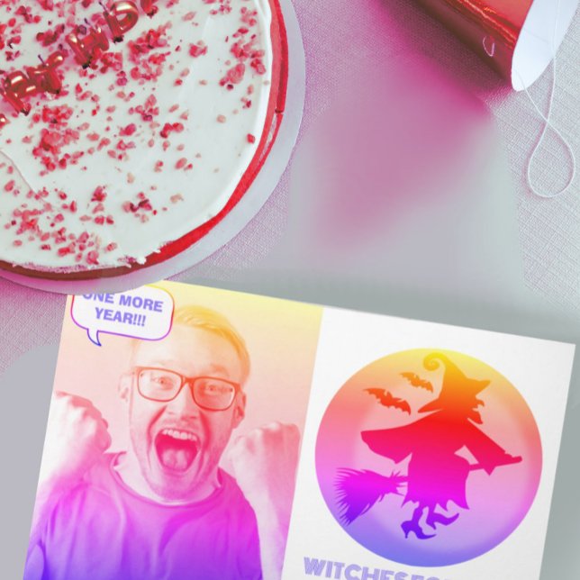 Cartão As melhores bruxas engraçadas para a sua foto filt (Happy Birthday greetings. Best wishes pun, with custom message and photo.)