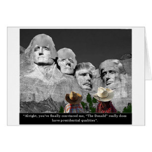 Cartão "As qualidades presidenciais do Donald "