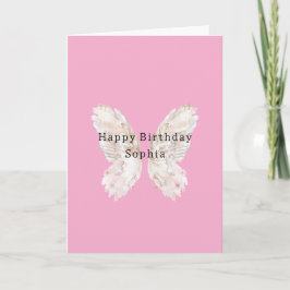 Cartão Asas de Borboleta Rosa de Aniversário Feminino
