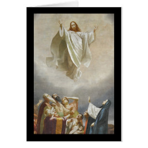Cartão Ascensão do cristo ao céu observado por apóstol