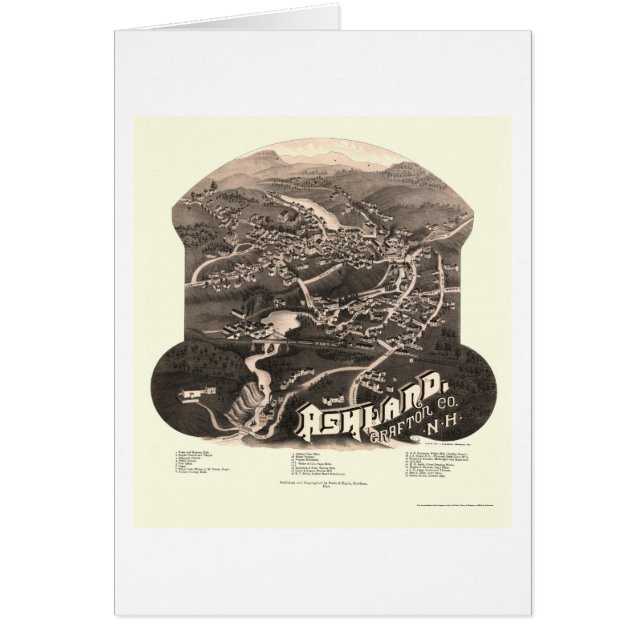 Cartão Ashland, mapa panorâmico do NH - 1886 (Frente)