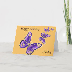 Cartão Ashley, Happy Birthday purple butterfly card