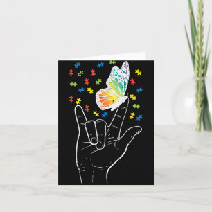 Cartão Asl Love Sinal Butterfly Quebra-cabeça Autism Awar