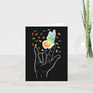 Cartão Asl Love Sinal Butterfly Quebra-cabeça Autism Awar