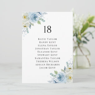 Cartão Assento de Mesa Floral em Aquarela Azul e Branco