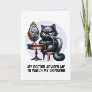 Cartão Assista ao Meu Gato Preto Engraçado Bebendo