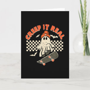 Cartão Assombreça-se Skate Retro Halloween Fantasma