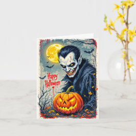 Cartão Assustador Vampiro Vintage Feliz Halloween