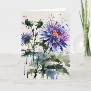 Cartão Áster - Flores em aquarela