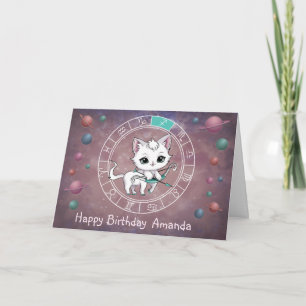 Cartão Astrologia do Planeta de Rodas de Gato Cute Zodiac