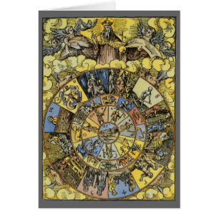 Cartão Astrologia Vintage, Renascença, Roda Zodíaca, 15