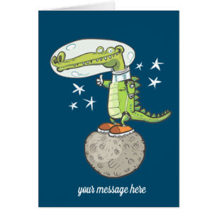 Cartão astronauta de crocodilo engraçado num desenho ani
