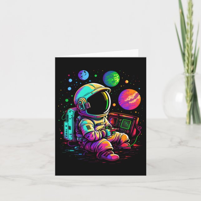 Cartão Astronauta de Jogos Universos em Planetas de Arcad (Frente)